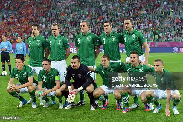 Ireland's squad Irish defender Sean St Ledger, Irish midfielder Glenn Whelan, Irish defender Richard Dunne, Irish midfielder Stephen Ward, Irish...