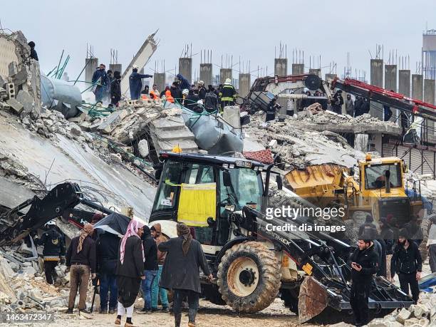 The clean up begins following a 7.8 magnitude earthquake on February 6, 2023 in Idlib, Syria.