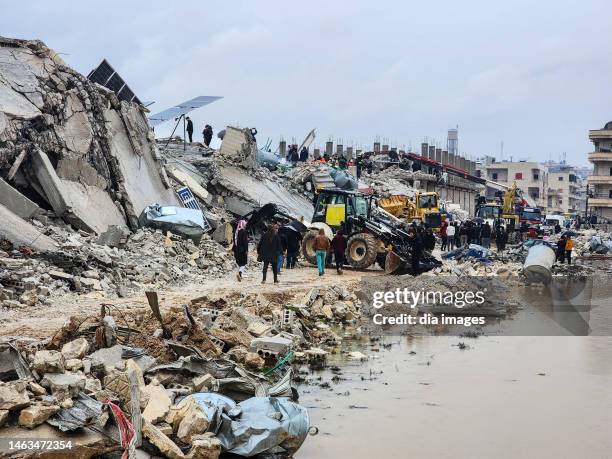 The clean up begins following a 7.8 magnitude earthquake on February 6, 2023 in Idlib, Syria.