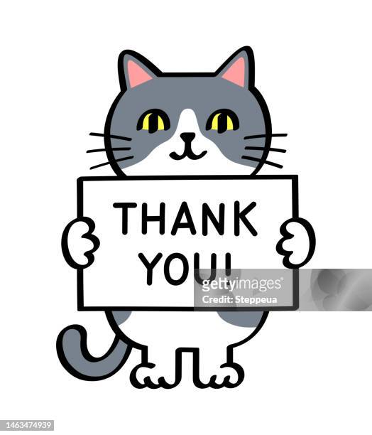 ilustrações de stock, clip art, desenhos animados e ícones de cat holding a placard with text "thank you" - cat holding sign
