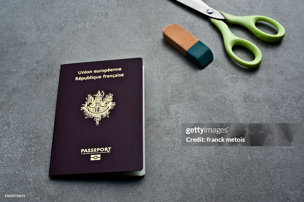 French passport + eraser and scissors