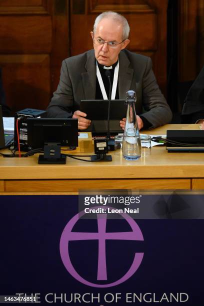 Archbishop of Canterbury Justin Welby is seen during the opening of the General Synod at The Church House on February 06, 2023 in London, England....