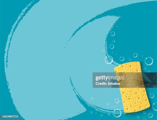 sponge hygiene and cleanliness with a surface clean and soap bubbles - cleansed stock illustrations