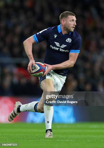 Finn Russell of Scotland runs with the ball during the Six Nations Rugby match between England and Scotland at Twickenham Stadium on February 04,...