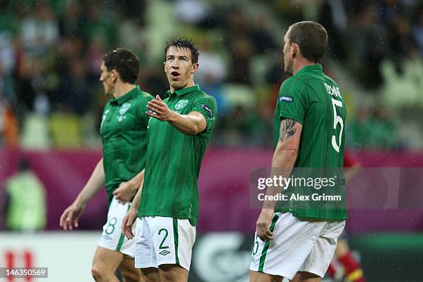 Sean St Ledger of Republic of Ireland reacts during the UEFA EURO 2012 group C match between Spain and Ireland at The Municipal Stadium on June 14,...