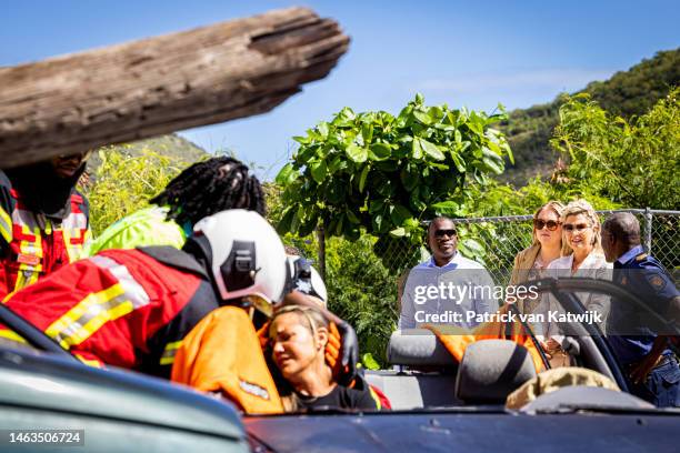 Queen Maxima of The Netherlands and Princess Amalia of The Netherlands arrive at the airport with the government plane PH-GOV at the Dutch Royal...