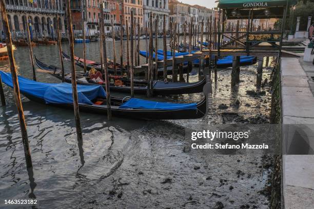 The low tide today in Venice has reached -62 centimeters above mean sea level, causing problems to the navigation on February 06, 2023 in Venice,...