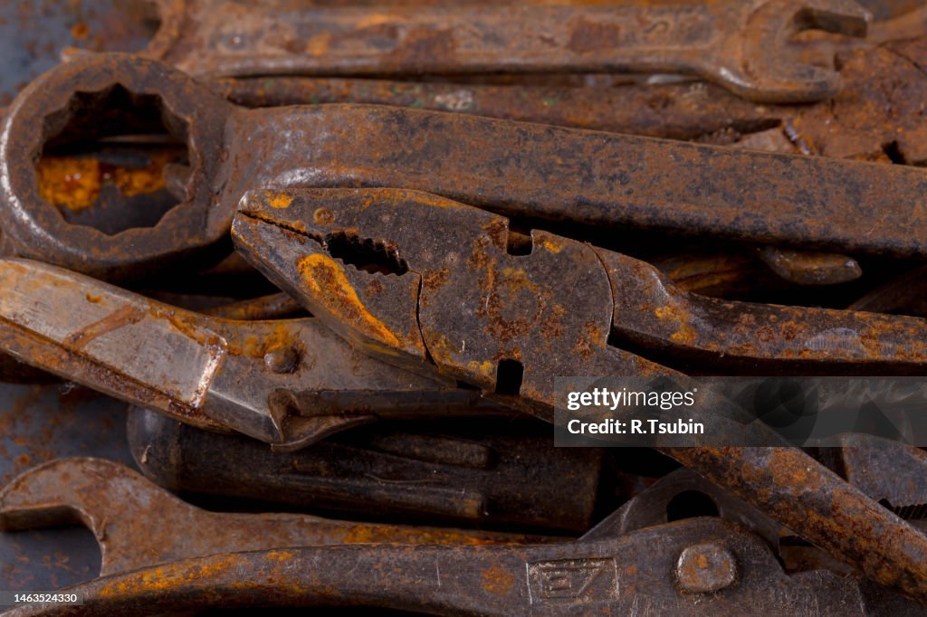 Rusty Operating Instruments Dirty Set Of Hand Old Rusty Tools Equipment For Locksmith And ...