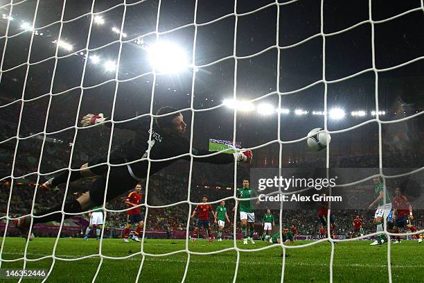 Shay Given of Republic of Ireland saves a shot on target during the UEFA EURO 2012 group C match between Spain and Ireland at The Municipal Stadium...