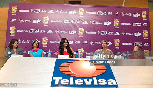 Mariana Beraki, Lorena Pontones, Marisol Gonzalez, Karina Velasco and Fernanda Zargueta speak during a press conference to publicize the initiative...