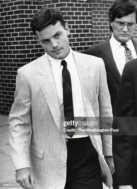 John Wayne Bobbitt leaves the magistrates office, behind him is his lawyer, Gregory Murphy, in Manassas, Virginia on August 4, 1993. Bobbett turned...