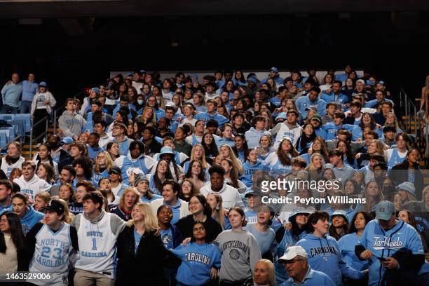 North Carolina Tar Heels fans during a game against the Pittsburgh Panthers on February 01, 2023 at the Dean Smith Center in Chapel Hill, North...
