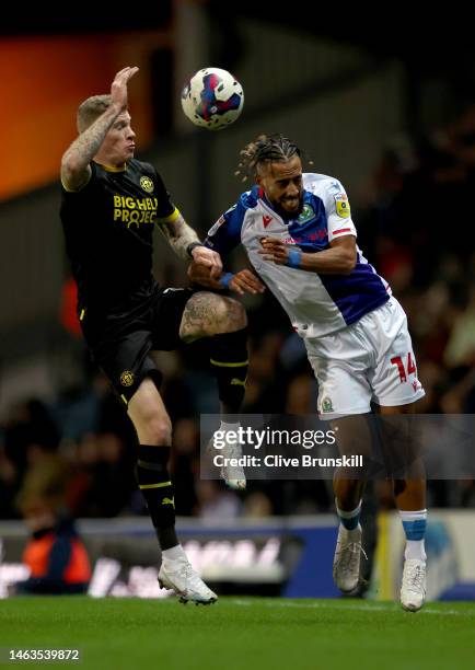 James McClean of Wigan challenges Sorba Thomas of Blackburn Rovers during the Sky Bet Championship between Blackburn Rovers and Wigan Athletic at...