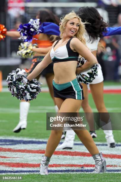 Pro Bowl cheerleader representative Savannah Lloyd from the Philadelphia Eagles performs during the 2023 NFL Pro Bowl Games at Allegiant Stadium on...