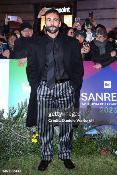 Marco Mengoni attends the green carpet during the 73rd Sanremo Music Festival 2023 at Teatro Ariston on February 06, 2023 in Sanremo, Italy.