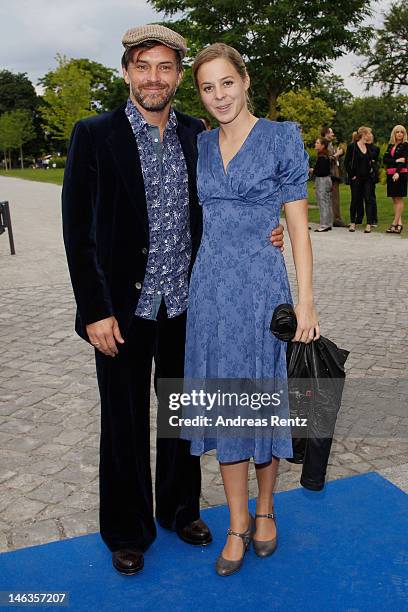 Bernadette Heerwagen and partner Ole Puppe attend the producer party 2012 of the German producers alliance on June 14, 2012 in Berlin, Germany.