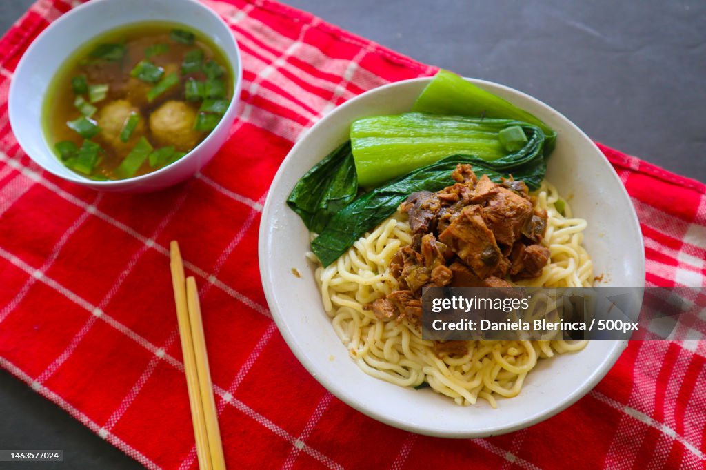 Mie ayam or noodles chicken is traditional food from indonesia,Asia made from noodle,Chicken,Chic,Giurgiu,Romania