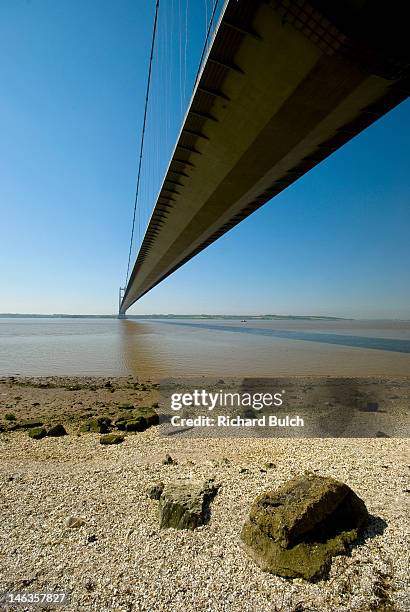 humber bridge hull from hull side - humber bridge stockfoto's en -beelden