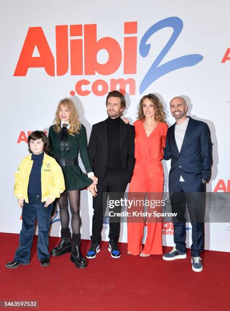 Théodore Le Blanc, Arielle Dombasle, Philippe Lacheau, Élodie Fontan and Julien Arruti attend the "Alibi.com 2" Premiere at Le Grand Rex on February...