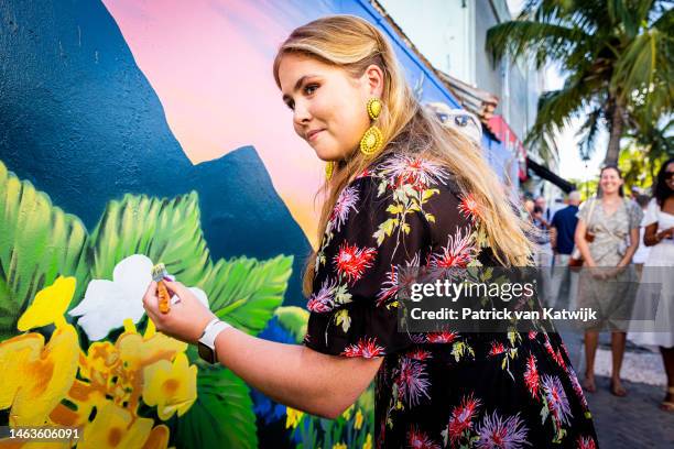Princess Amalia of The Netherlands visit the historical center of Philipsburg and the boulevard Boardwalk at the Dutch Royal Family Tour Of The Dutch...