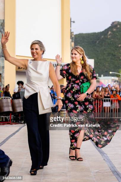Queen Maxima of The Netherlands and Princess Amalia of The Netherlands visit the historical center of Philipsburg and the boulevard Boardwalk at the...