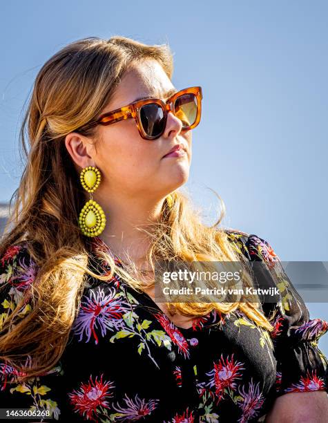 Princess Amalia of The Netherlands visit the historical center of Philipsburg and the boulevard Boardwalk at the Dutch Royal Family Tour Of The Dutch...