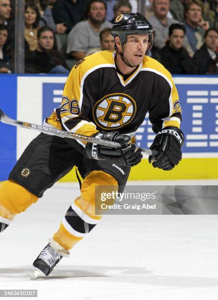 Mike Knuble of the Boston Bruins skates against the Toronto Maple Leafs during NHL game action on October 21, 2002 at Air Canada Centre in Toronto,...