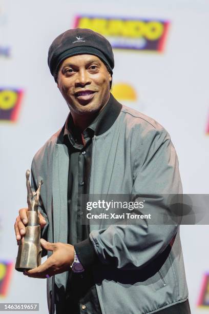 Ronaldinho receives the Legend Trophy during the 75th Mundo Deportivo Awards Gala on February 06, 2023 in Barcelona, Spain.