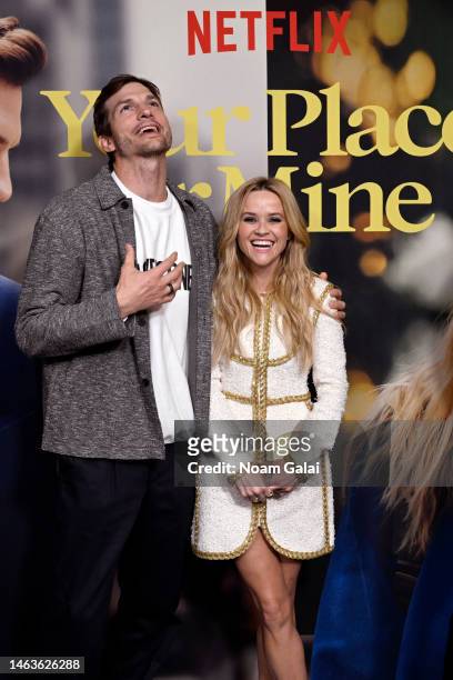 Ashton Kutcher and Reese Witherspoon attend the Your Place Or Mine New York Screening at The Paris Theatre on February 06, 2023 in New York City.
