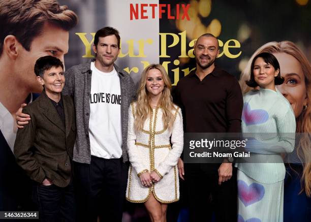 Tig Notaro, Ashton Kutcher, Reese Witherspoon, Jesse Williams, and Zoë Chao attend the Your Place Or Mine New York Screening at The Paris Theatre on...