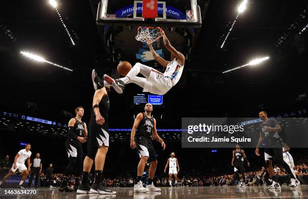 Nic Claxton of the Brooklyn Nets dunks during the game against the LA Clippers during the game at Barclays Center on February 06, 2023 in New York...