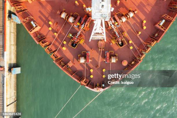 close-up of cargo ship bow deck - schiffsbug stock-fotos und bilder
