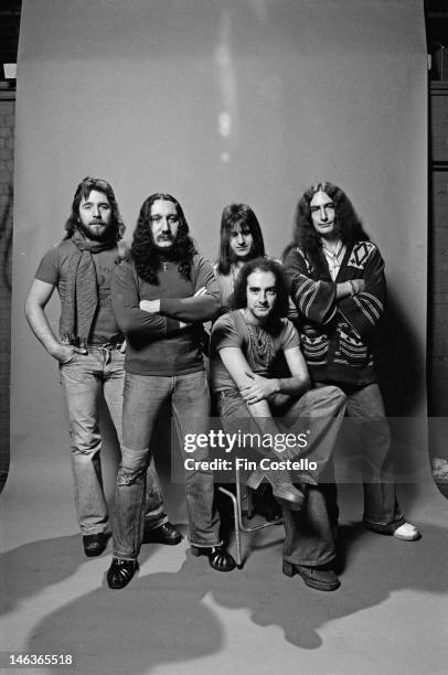 1st DECEMBER: English rock group Uriah Heep posed in London in December 1976. Left to right: Lee Kerslake, Mick Box, Trevor Bolder John Lawton and...