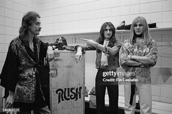 Rush From Neil Peart, Geddy Lee and Alex Lifeson from Canadian group Rush pose ...