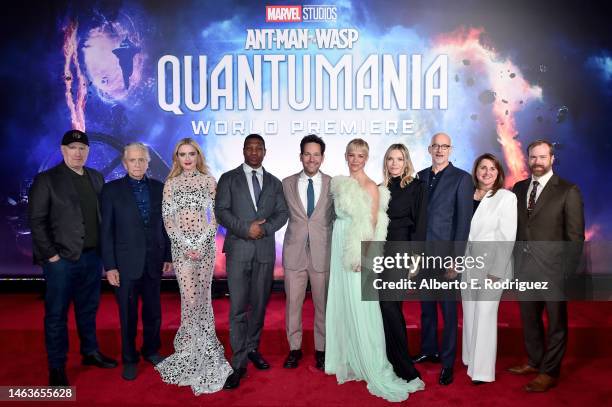 Producer and Marvel Studios President and Marvel CCO Kevin Feige, Michael Douglas, Kathryn Newton, Jonathan Majors, Paul Rudd, Evangeline Lilly,...