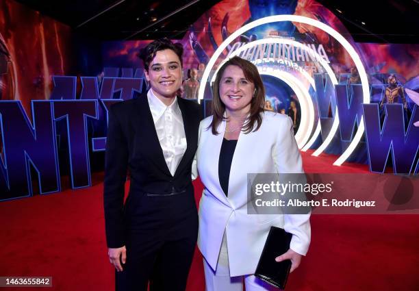 Katy O'Brian and Executive Producer and Executive VP of Production Marvel Studios Victoria Alonso attend the Ant-Man and The Wasp Quantumania world...