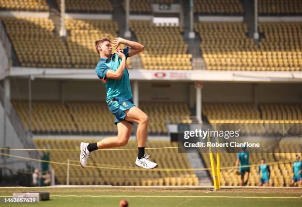 Cameron Green of Australia bowls during a training session at Vidarbha Cricket Association Ground on February 07, 2023 in Nagpur, India.