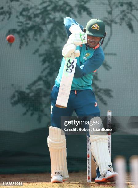 Usman Khawaja of Australia bats during a training session at Vidarbha Cricket Association Ground on February 07, 2023 in Nagpur, India.