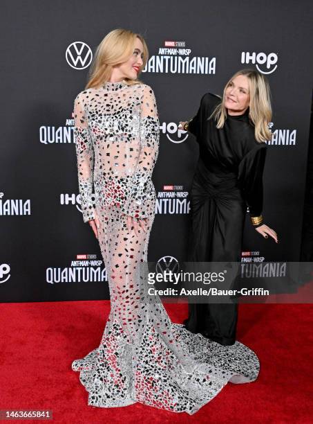 Kathryn Newton and Michelle Pfeiffer attend Marvel Studios' “Ant-Man and The Wasp: Quantumania" at Regency Village Theatre on February 06, 2023 in...
