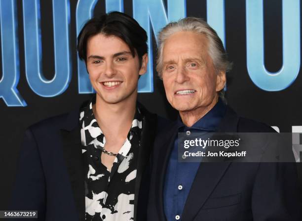 Dylan Michael Douglas and Michael Douglas attend Marvel Studios' “Ant-Man And The Wasp: Quantumania" at Regency Village Theatre on February 06, 2023...