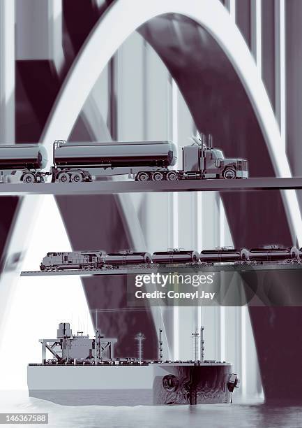 cgi of crude oil transportation vehicles - llandysul stock pictures, royalty-free photos & images