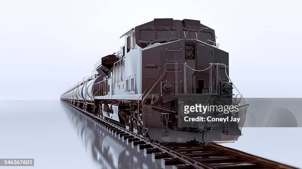 cgi of fuel freight train and locomotive - locomotive foto e immagini stock