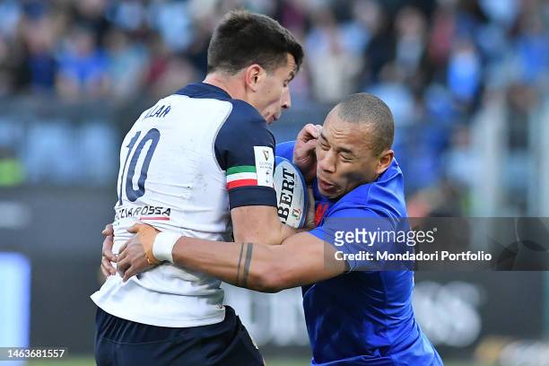 The player of France Gael Fickou and the player of Italy Tommaso Allan during the match Italy-France at the Olympic Stadium for the six nations...
