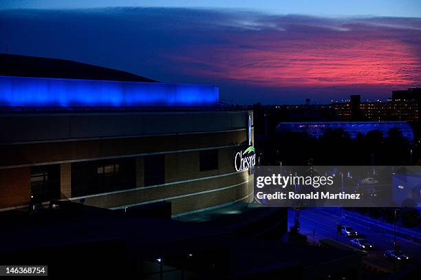 General view of Chesapeake Energy Arena the night before Game Two of the 2012 NBA Finals between the Oklahoma City Thunder and the Miami Heat on June...