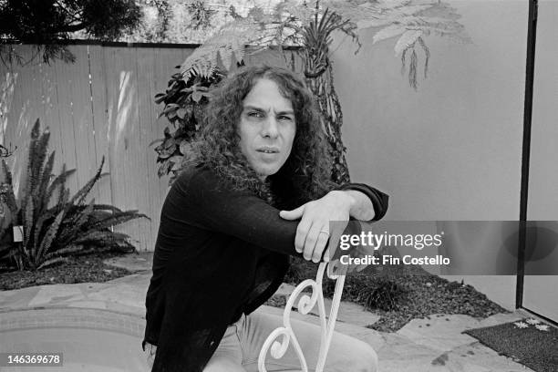 Ronnie James Dio lead singer with Rainbow posed at his home in Los Angeles in June 1977.