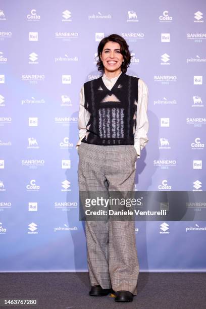 Giorgia Todrani attends a photocall during the 73rd Sanremo Music Festival 2023 at Casinò on February 07, 2023 in Sanremo, Italy.