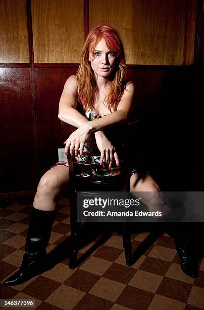 Actress and singer Alicia Witt poses backstage at the release party for her new CD "Live at Rockwood" at The Hotel Cafe on June 14, 2012 in...