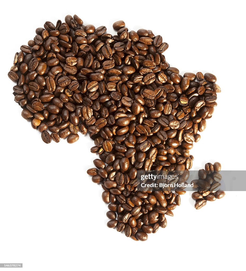 African continent made from coffee beans