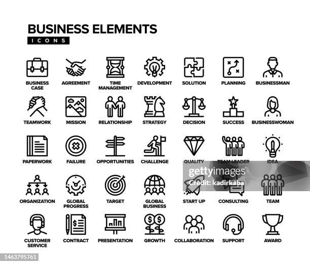 business elements line icon set - opportunistic-icon stock illustrations
