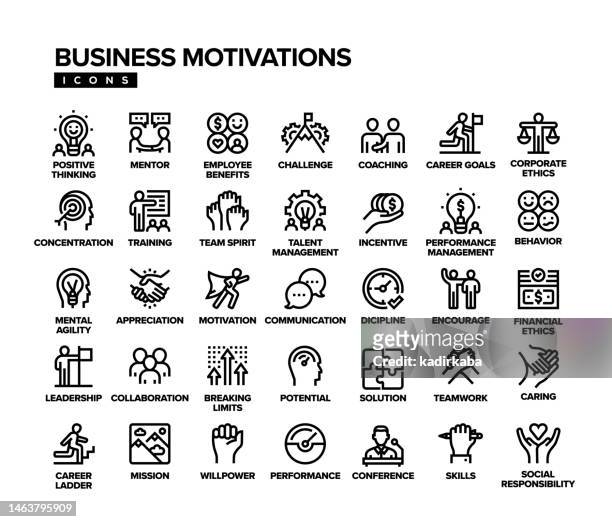 business motivations line icon set - staff benefits corporate stock-grafiken, -clipart, -cartoons und -symbole
